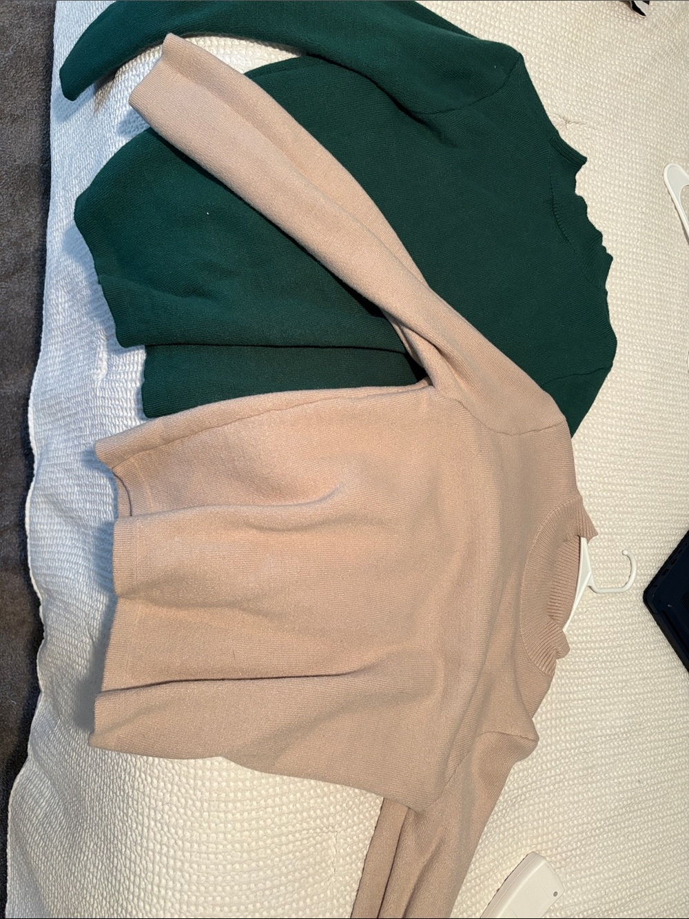 Two Cozy Crewneck Sweaters - Forest Green & Blush